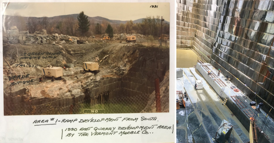 Site development photo from 1991 documents quarry access ramp.