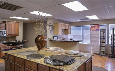  The original Arch City Granite & Marble showroom in St. Louis features attractive vignettes of varying type and colors of stone. According to Owner Govi Reddy, an extensive  makeover is planned to better reflect the company’s current products.