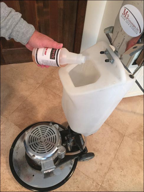 Stone Soap in your floor machine solution tank helps extend diamond life and clean up slurry