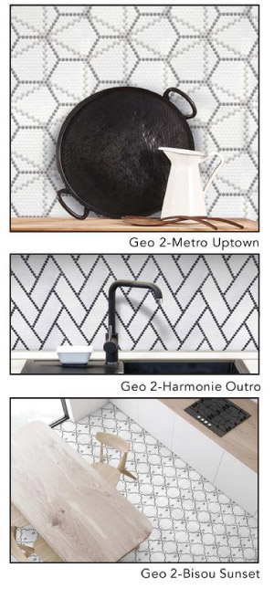 Geo 2 is Arizona Tile’s newest glass mosaic series featuring contemporary, geometric patterns in a stylish color palette.