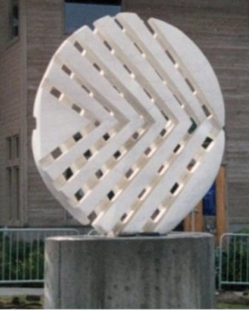 “Snowflake” – 84˝ h x 84˝ w x 28˝ d – 2001 – Carrara Marble – part of the “Light & Shadow” Series in which Eino played with reflected lights (shadow)… the sculpture shifts and changes as the sun moves through the sky; the shadows are a primary part of the artist’s intent. “One of my favorites is “Venus of Las Vegas,” but my favorite sculpture is a snowflake that I made out of Bianco Extraordinary from Carrara, Italy,” says Eino.