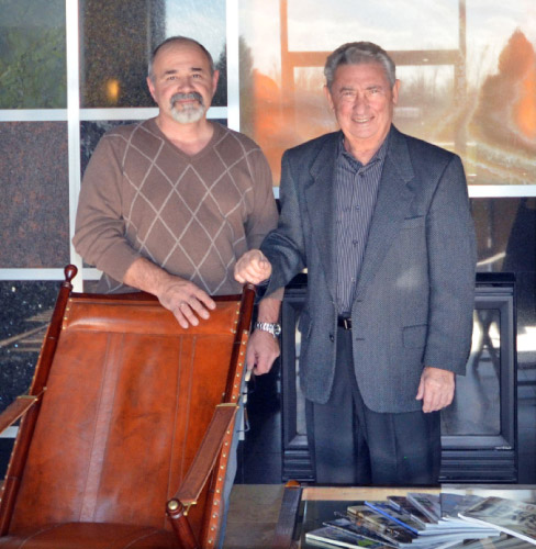 Mark Zografos and original owner Pasquale Delithio in the Italian Marble & granite showroom. 