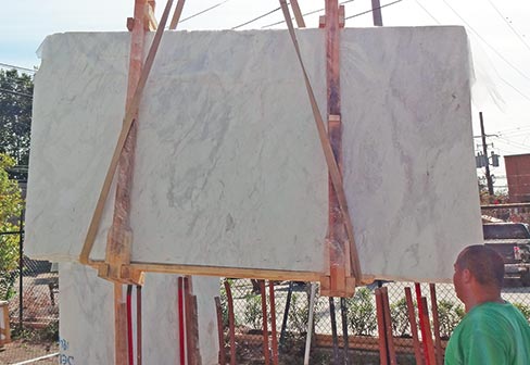 A prime example of Volakas White, sometimes called Olympus White. It is produced by several quarries and factories within the Golden Triangle that use both names, although, Volakas White is the most common.