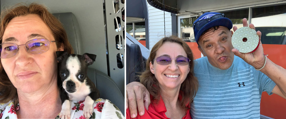  “Yes, my Boston Terrier, Puddles, is sometimes my co-pilot – and a great ice-breaker. My clients, like Lupe Chavez of Crystal Stone, Auburn, Washington, love to meet him.”