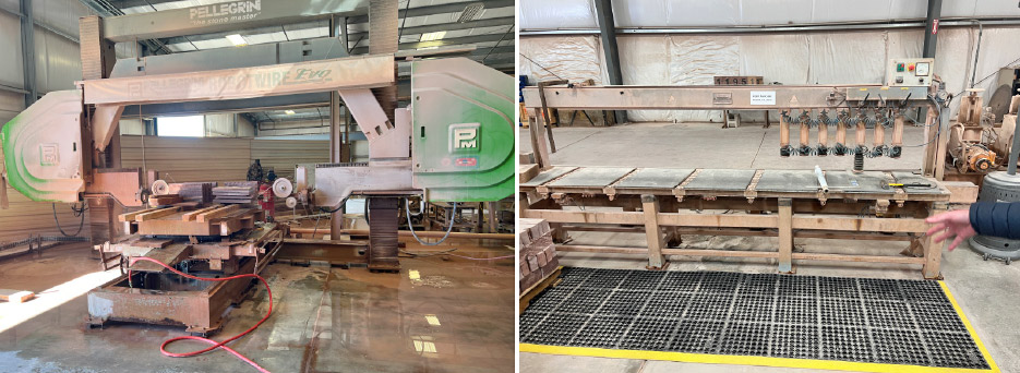 Pellegrini wire saw and a kerf machine at the Las Vegas Rock quarry stone processing plant in Jean, Nevada. 