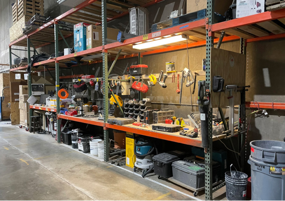 Neatly organized fab and tool supplies optimize shop performance.