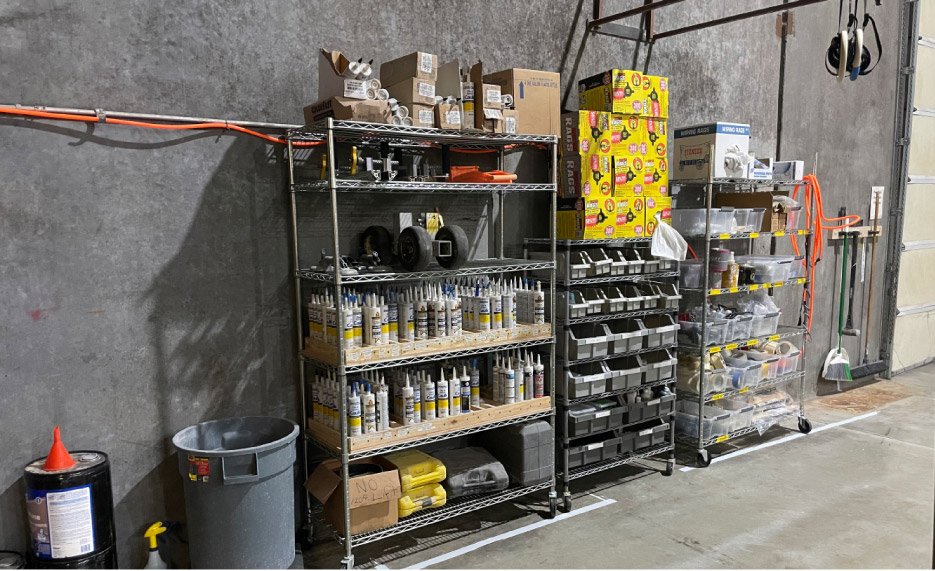 Neatly organized fab and tool supplies optimize shop performance.