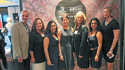 The event sponsor Patrick Perus (Polycor, Inc) with members of the WIS Steering Committee: Allyson Humphries (Walker Zanger), Brie Pfannenbecker (Connecticut Stone Supplies, Inc), Kathy Spanier (Coldspring), Kathleen Carle (J.C. Stone, Inc.), Tiffany Aryeh (Amalfi Stone & Masonry), and Kim Dumais (Miller Druck Specialty Contracting, Inc.). Not Pictured: Diane Bridges (Pacific Shore Stones) and Jennifer Sayles (TexaStone Quarries)