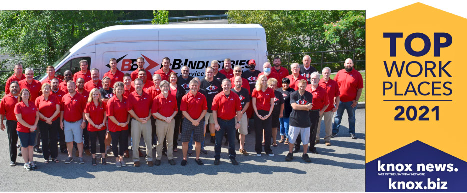 Knoxville News Sentinel Awards BB Industries Knoxville’s Top Workplaces 2021 Honor