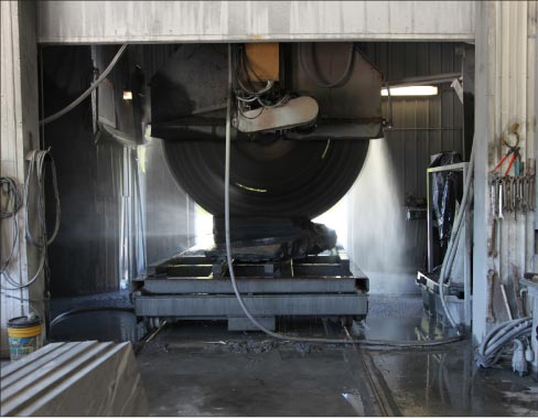 One of two Ashfield Stone gantry saws. The big saws can cut up to 50 inches deep and up to 14 feet long.