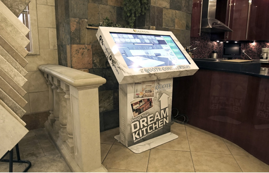 Colonial Marble and Granite showroom. Their 4 showrooms are equipped with a Quote Countertop kiosk.