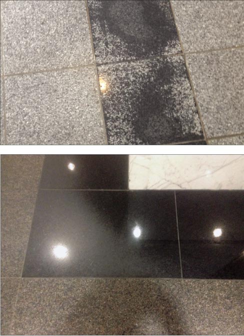 Foot traffic wear and tear: Black granite shows wear faster because of both the color and the fact that it is a softer stone.