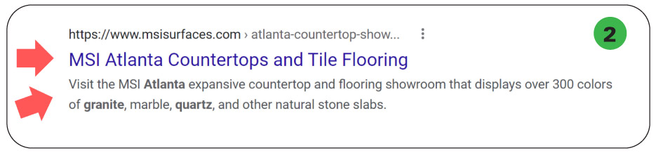 Meta titles and descriptions (shown in bold) are the specific key words you need to use in your business description. This will help rank your website higher in search results.