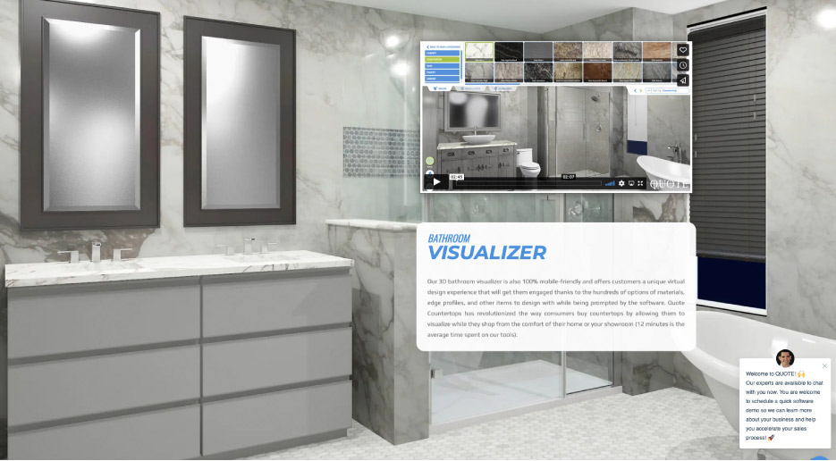 The Bathroom Visualizer can offer hundreds of options in treatments and materials, customizable to a shop’s inventory.