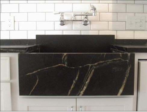 With its distinctive veining, this Old Dominion Alberene Soapstone sink makes a stunning design statement, by itself.