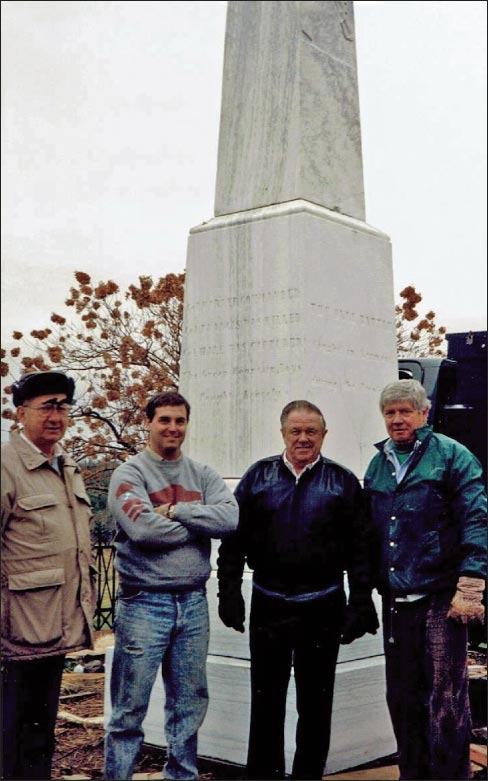 Gawet family archive photo of Stanley Gawet (at far left) at the Hubbardton Battlefield Memorial, a monument fabricated by Gawet Marble & Granite, Inc., of marble from the West Rutland quarry.