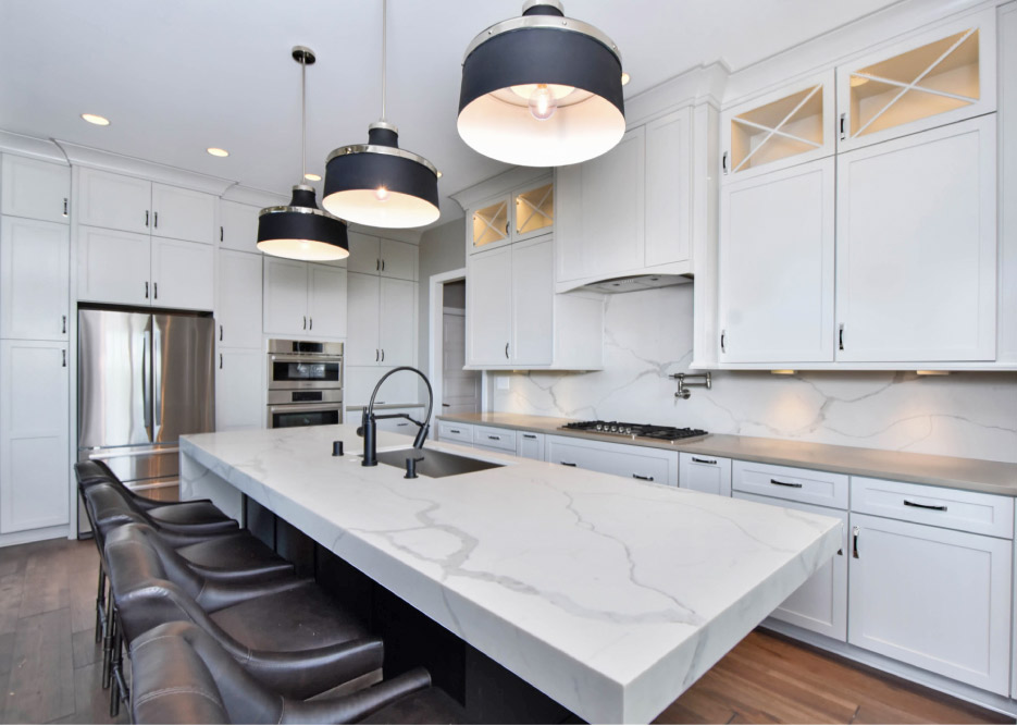 MSI Calacatta Classique quartz kitchen for a 2017 St. Jude Dream Home project, materials donated by Artistic Granite.