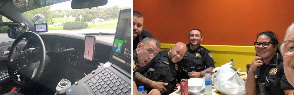 A Sheriff Deputy’s cruiser is his office. It’s where he spends the majority of his time on patrol, so it can be a little cramped for the front-seat passenger!