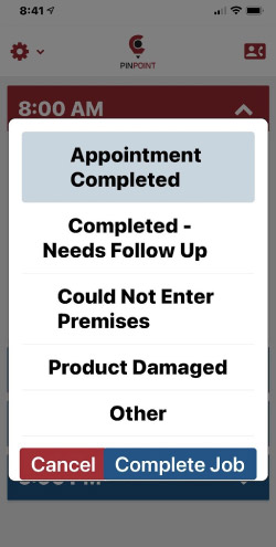 Job completion and other vital in-the-field messaging is automated with PinPoint Status. Customer job satisfaction reporting data can be collated with the handy dashboard app.